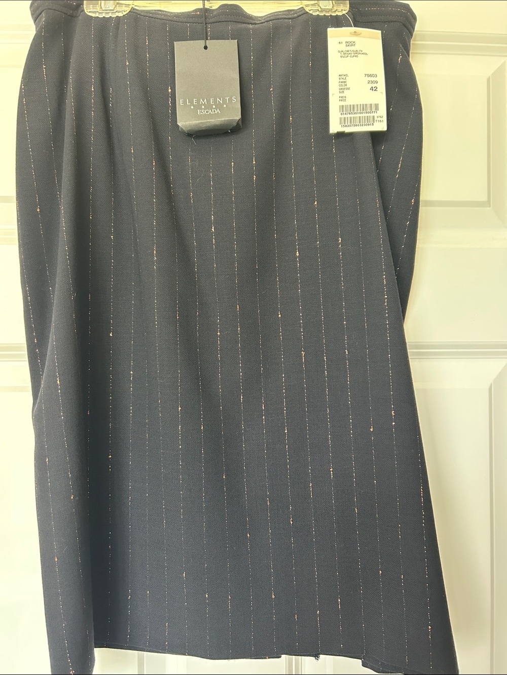 Elements by Escada Black Pinstripe Skirt with Metallic Thread
